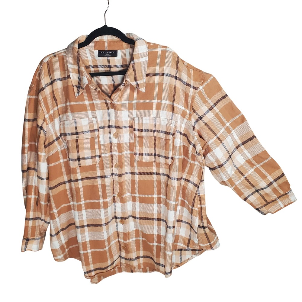 Lane Bryant Brown Plaid Button Down Shacket Shirt Womens Plus Size 22/24
